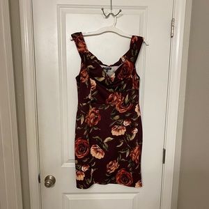 Burgundy off the shoulder floral mini dress
